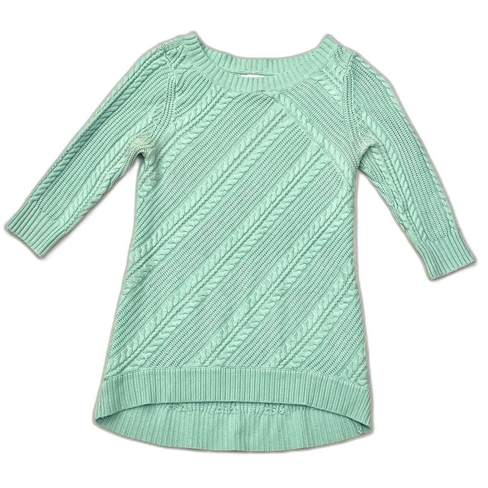 New York & Company Women’s Mint Green Cable Knit 3/4 Sleeve Sweater Medium